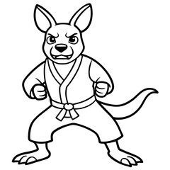 Angry Karate kangaroo White Background line art vector illustration