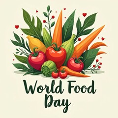 World Food Day celebration with vibrant vegetables and fruits illustration