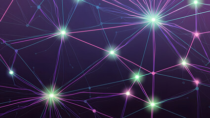 Fototapeta premium A digital neural network with interconnected, glowing nodes floating against a dark, starry background