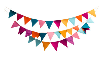 Obraz premium Colorful paper bunting flags strung on twine, forming a festive arch. Perfect for celebrations, parties, and events.