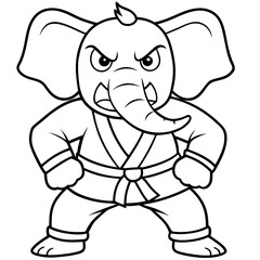 Angry Karate elephant White Background line art vector illustration