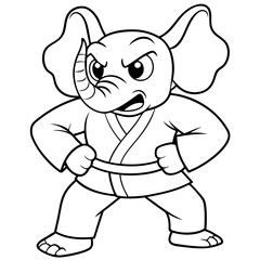 Angry Karate elephant White Background line art vector illustration