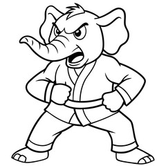 Angry Karate elephant White Background line art vector illustration