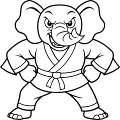 Angry Karate elephant White Background line art vector illustration