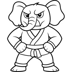 Angry Karate elephant White Background line art vector illustration