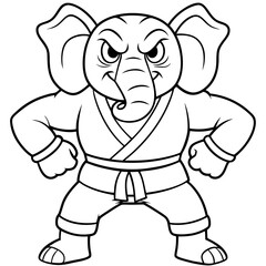 Angry Karate elephant White Background line art vector illustration
