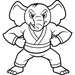 Angry Karate elephant White Background line art vector illustration