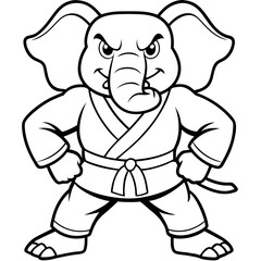 Angry Karate elephant White Background line art vector illustration