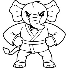 Angry Karate elephant White Background line art vector illustration