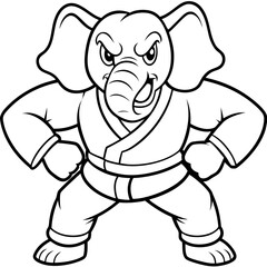 Angry Karate elephant White Background line art vector illustration