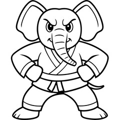 Angry Karate elephant White Background line art vector illustration