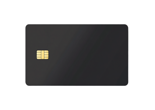 Black blank smart card with chip isolated on transparent background, mockup template for design presentation of bank credit and business services