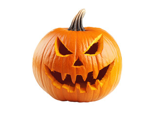 A single spooky Halloween pumpkin with an evil face and eyes, Isolated on Transparent Background, PNG