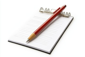 Naklejka premium Blank Notebook with Red Pen Ready for Notes and Ideas - A blank notebook with a red pen symbolizes new beginnings, creativity, organization, planning, and inspiration.