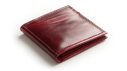 Dark red leather wallet on a white background