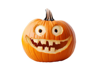 Gleeful Halloween Pumpkin Wearing a Grinning, Amused Expression, Isolated on Transparent Background, PNG