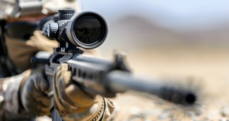 Obraz premium Sniper aiming from his rifle 