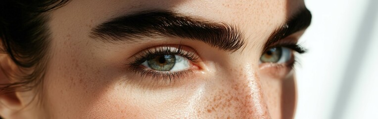 Fototapeta premium Young woman with bold brows and striking eyes in natural light