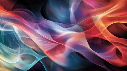 Obraz premium Abstract digital artwork with intersecting waveforms and flowing gradients, capturing the essence of reverberations and movement.