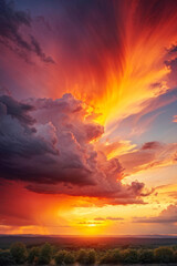 Fototapeta premium Golden Hour Magic: Dramatic Sky at Sunset. Sunset Symphony: Vibrant Colors Painting the Sky. generative AI