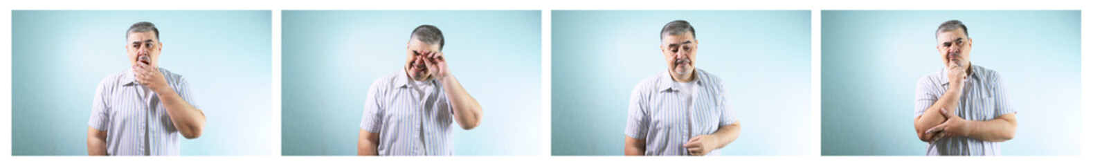 Exhausted Man Rubbing Eyes. 4-Image Set.