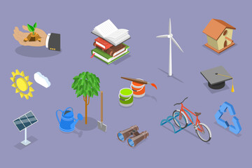 3D Isometric Flat Vector Illustration of Volunteering And Charity, Charitable Projects Focused on Education and Environment