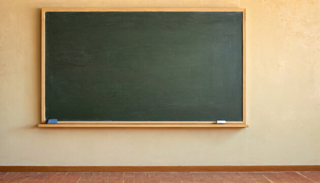 Empty blackboard at school, school walls with slight cracksEmpty blackboard at school, school walls with slight cracks