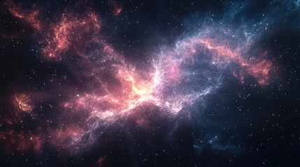 Abstract visual of interstellar nebulae with delicate, shimmering traces of stardust and glowing energy.
