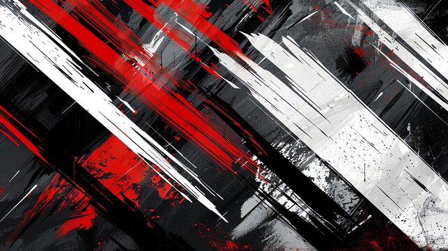 Abstract grunge background with red, white and black brush strokes.