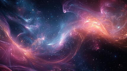 Abstract visualization of cosmic waves and energy fields, showing the fluid and evolving nature of celestial flux.