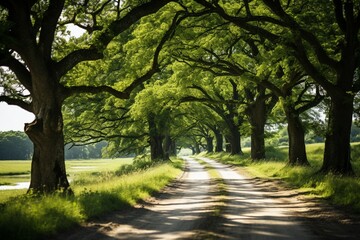 Amazing country road with trees lining it during image