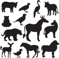 Set of Wild Animal silhouettes Vector elements for design.