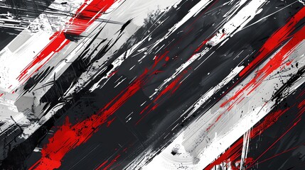 Abstract red and black paint strokes on a white background, dynamic and expressive design.