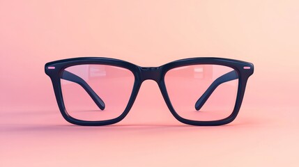 Stylish Black Eyeglasses on Pink Background - A pair of classic black eyeglasses with a modern square frame sits on a soft pink background, symbolizing vision, clarity, knowledge, fashion, and style.