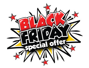 Black Friday special offer lettering. For Black Friday promotion in posters, flyers, banners, advertisements in comic style. Vector on transparent background