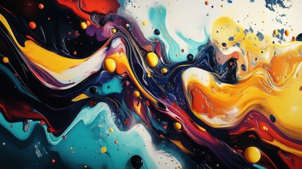 Abstract bright drawing made using liquid acrylic technique