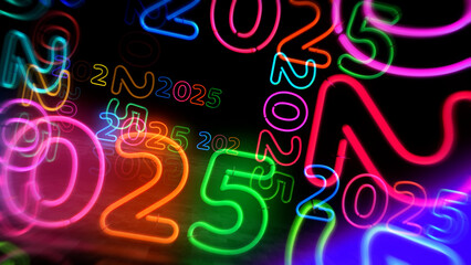 2025 year symbol neon light 3d illustration