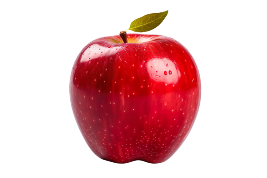 A juicy red apple isolated on clear white and transparent background