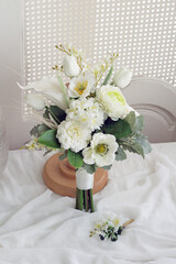 White galaflower bouquet. Bridal bouquet with white and hydrangea flowers	