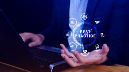 Best Practice concept, Business, Technology, Internet and network concept, Best practice, Manager, coach, leadership, plan to apply best practice method.