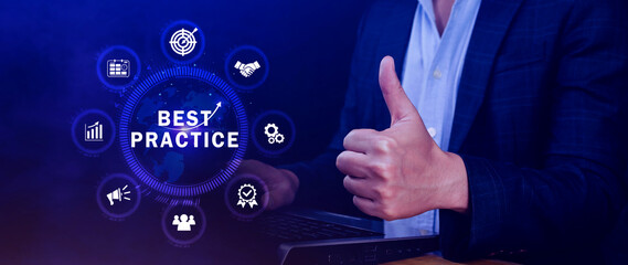 Best Practice concept, Business, Technology, Internet and network concept, Best practice, Manager, coach, leadership, plan to apply best practice method.