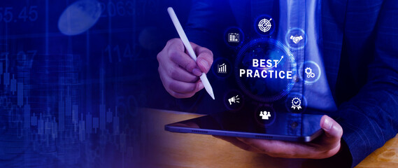 Best Practice concept, Business, Technology, Internet and network concept, Best practice, Manager, coach, leadership, plan to apply best practice method.