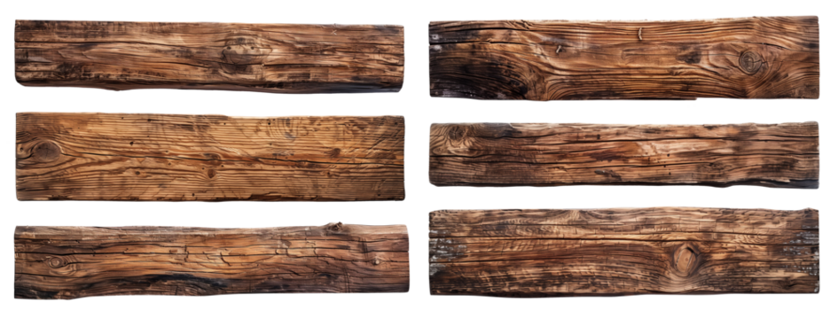 set of isolated old brown wood board banners
