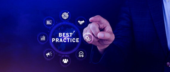 Best Practice concept, Business, Technology, Internet and network concept, Best practice, Manager, coach, leadership, plan to apply best practice method.
