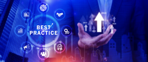 Best Practice concept, Business, Technology, Internet and network concept, Best practice, Manager, coach, leadership, plan to apply best practice method.