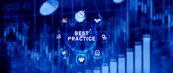 Best Practice concept, Business, Technology, Internet and network concept, Best practice, Manager, coach, leadership, plan to apply best practice method.