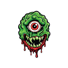 A horrifying, green slime-covered monster with a single, large red eye.