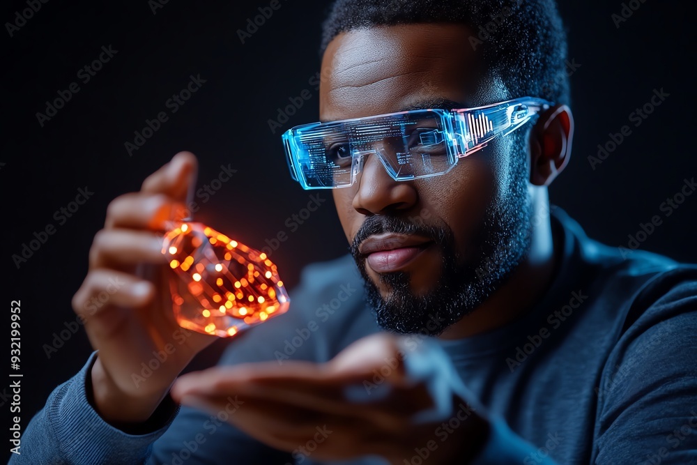 Aufkleber a focused scientist explores a glowing object, showcasing innovation and curiosity in a modern lab s