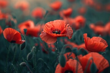 Obraz premium Red poppy flowers on field