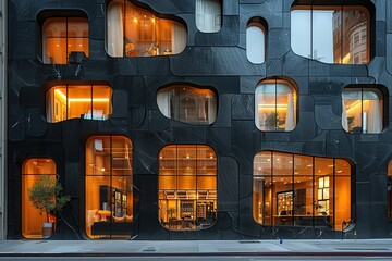 Fototapeta premium A large building with many windows and a black facade